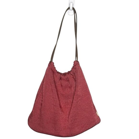 The Sak Dual Strap Magnetic Closure Rose Color Crochet Raffia Hobo Purse - Picture 1 of 6